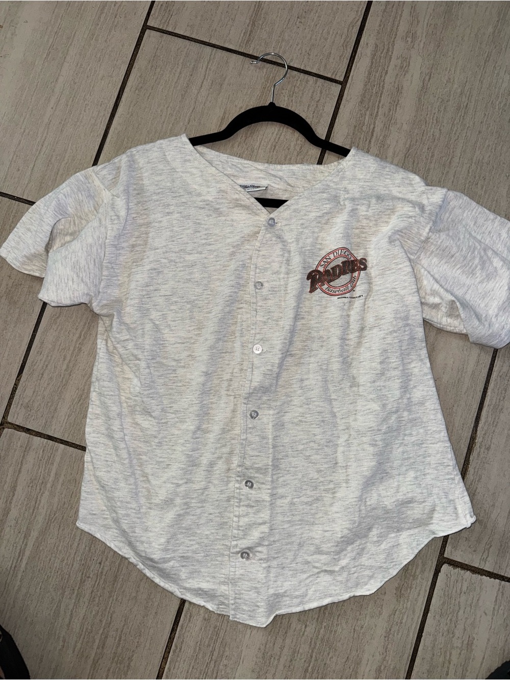 Kids vintage Light Gray Button-Front padres Baseball Tee with Logo